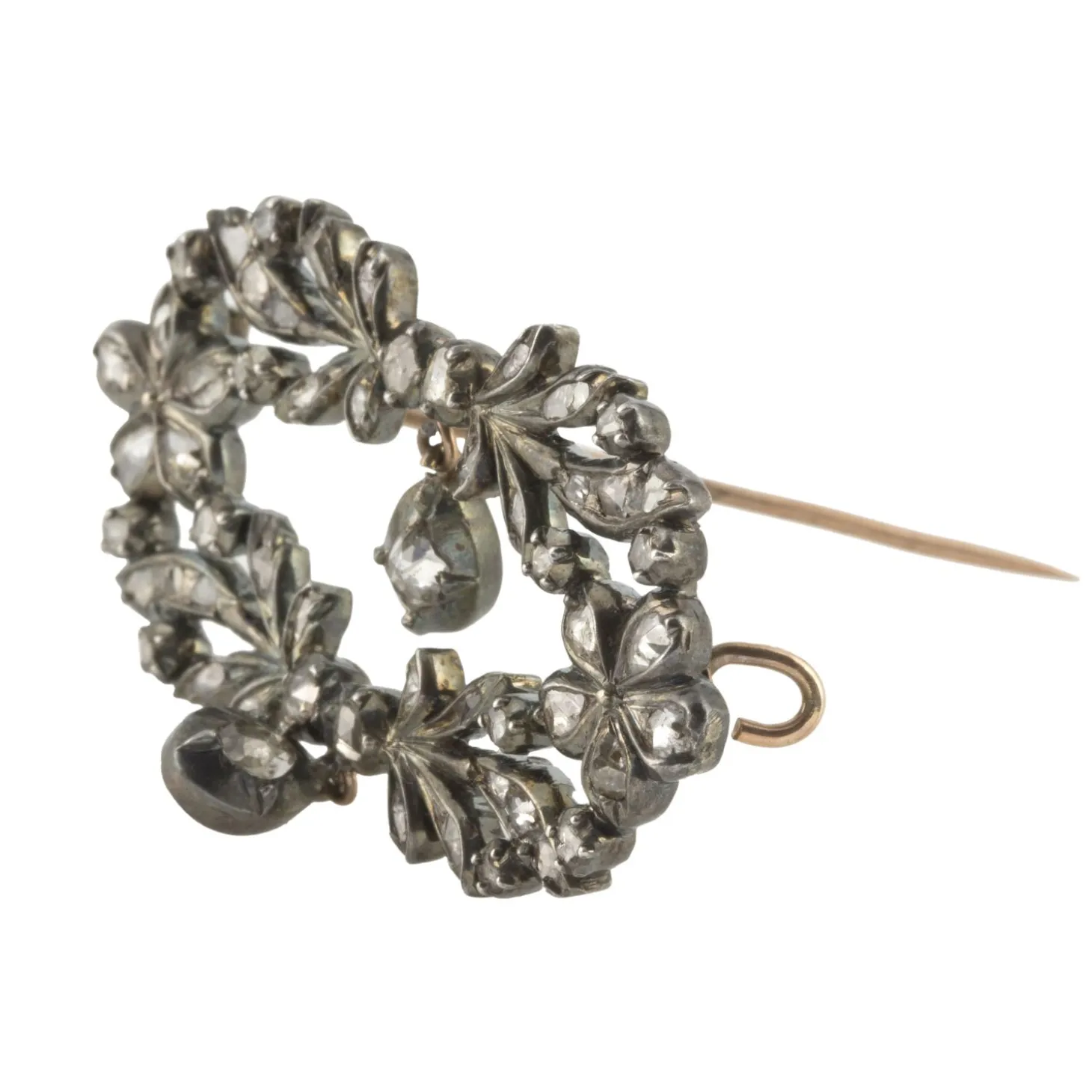 BROCHES / ALFILERES Broche-alfiler antiguo oro plata y diamantes antiguos