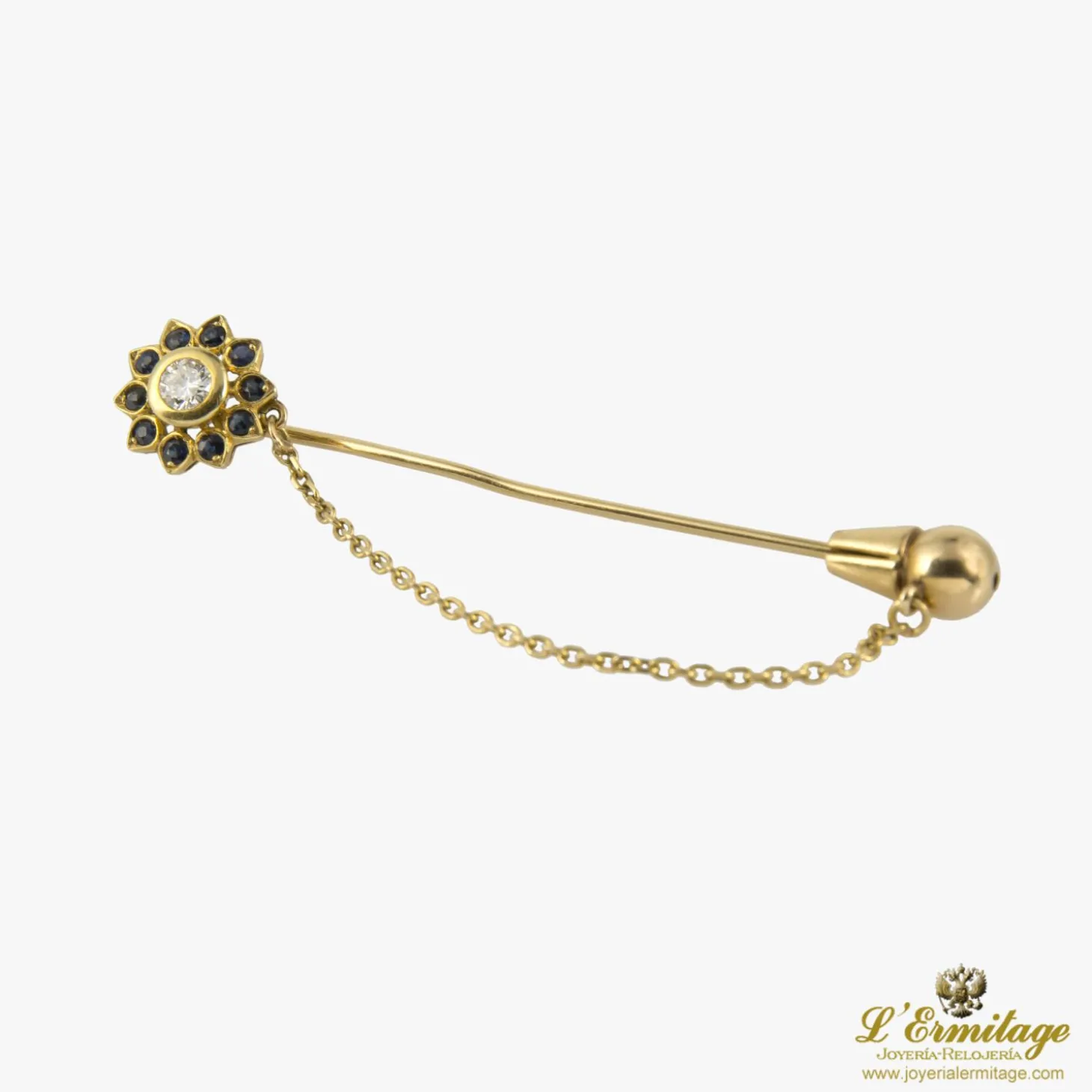 BROCHES / ALFILERES Broche-alfiler oro amarillo diamante y zafiros