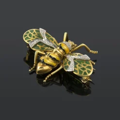 BROCHES / ALFILERES Broche-alfiler abeja oro amarillo esmalte y diamantes