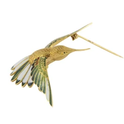 BROCHES / ALFILERES Broche-alfiler colibrí oro amarillo y esmalte.