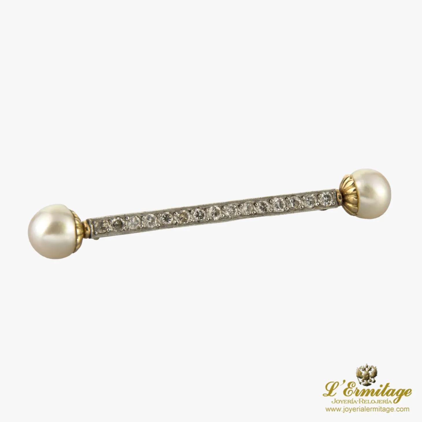 BROCHES / ALFILERES Broche-alfiler oro amarillo perlas y diamantes talla antigua