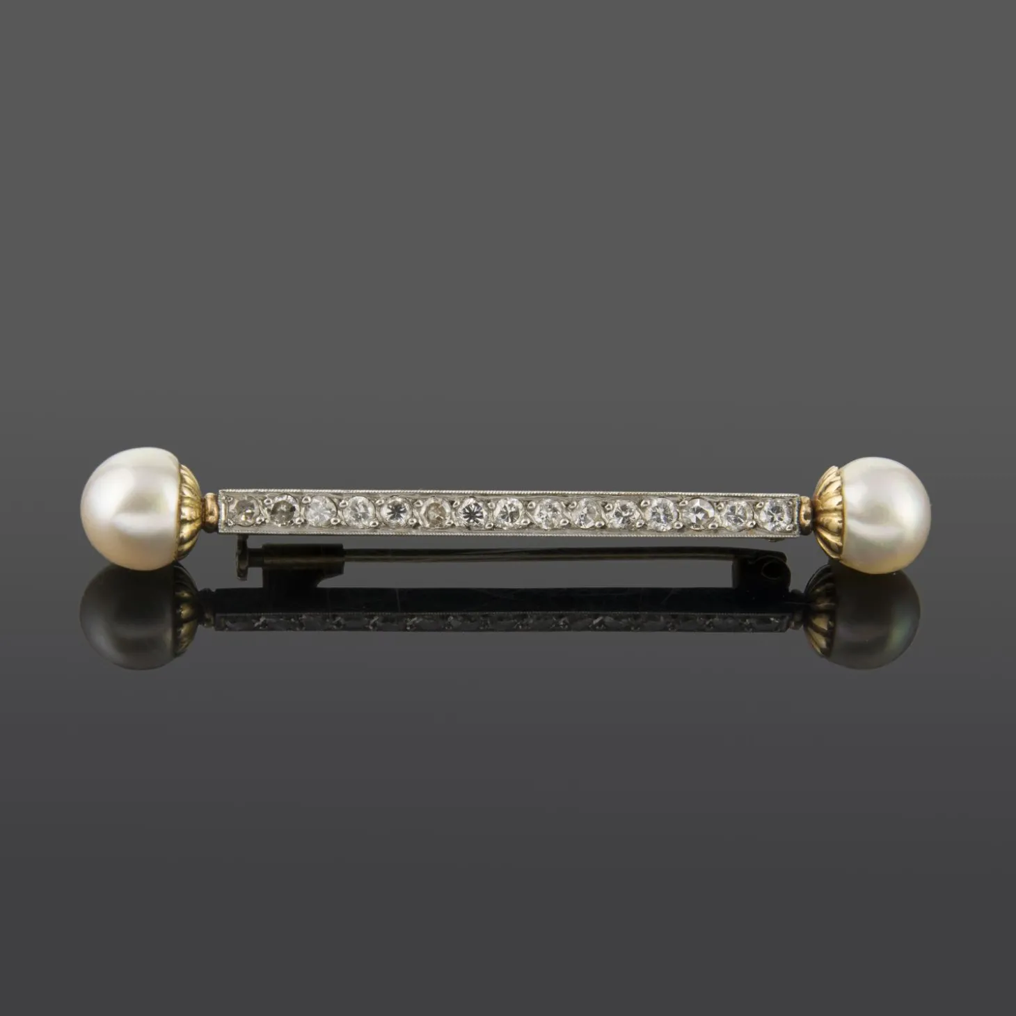 BROCHES / ALFILERES Broche-alfiler oro amarillo perlas y diamantes talla antigua