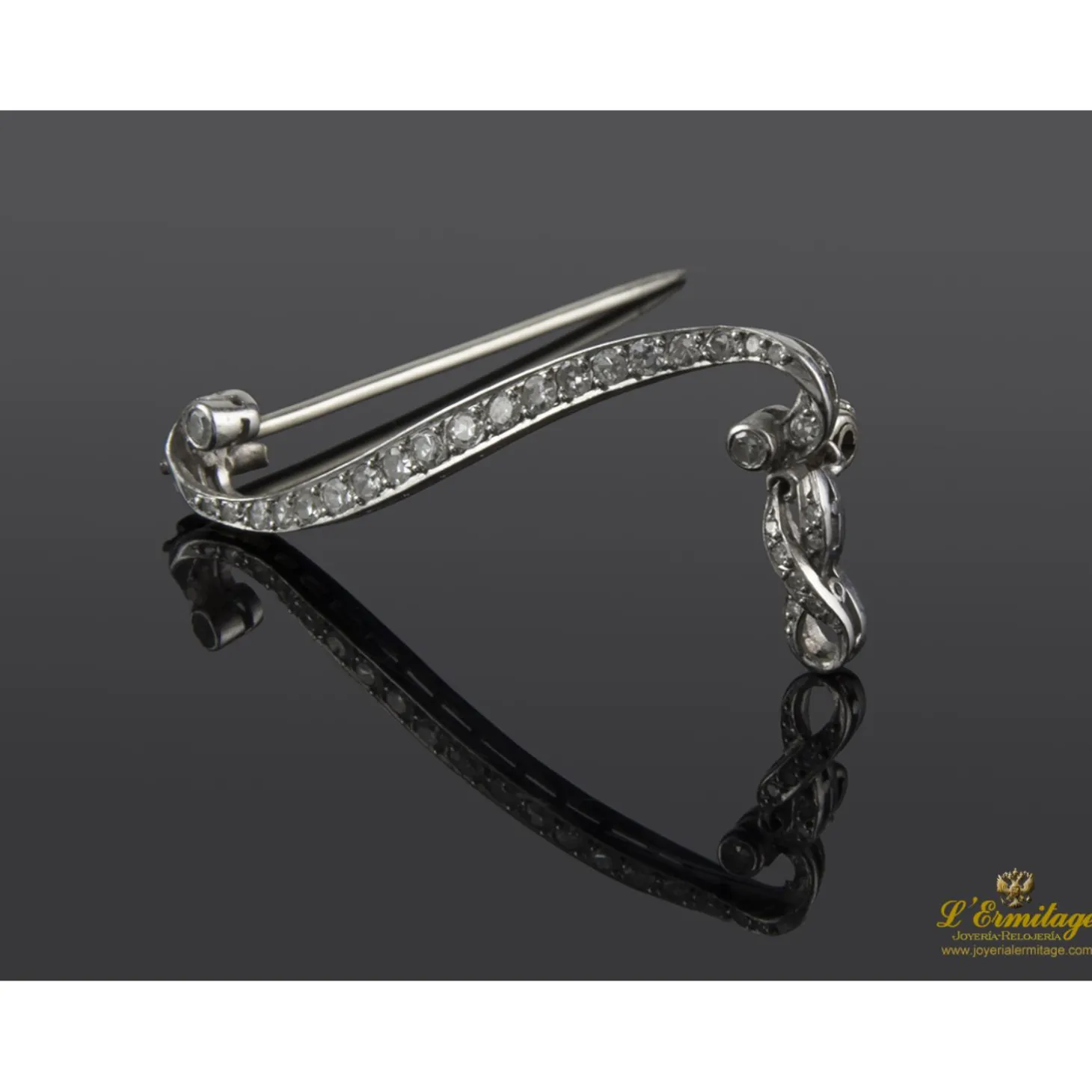 BROCHES / ALFILERES Broche-alfiler antiguo oro blanco y diamantes