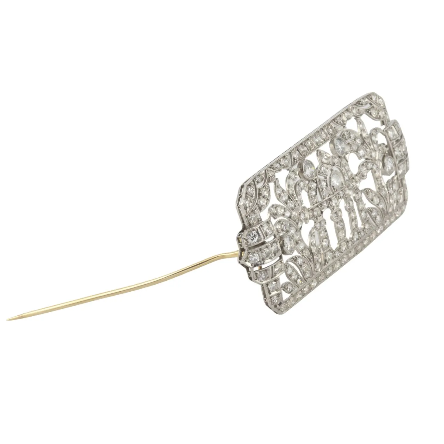 BROCHES / ALFILERES Broche-alfiler art deco oro blanco y diamantes talla antigua