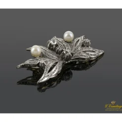 BROCHES / ALFILERES Broche-alfiler antiguo oro amarillo oro blanco perlas y diamantes.