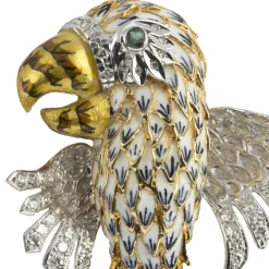 BROCHES / ALFILERES Broche-alfiler loro oro amarillo esmalte y diamantes