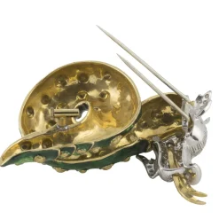 BROCHES / ALFILERES Broche-alfiler dragón oro amarillo esmalte pavé de diamantes y rubí