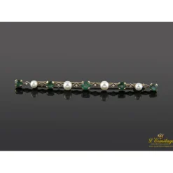 BROCHES / ALFILERES Broche-alfiler oro amarillo esmeraldas perlas y diamantes talla antigua