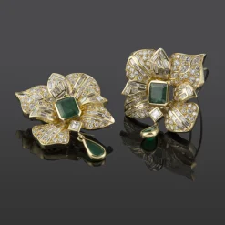 BROCHES / ALFILERES Broche-alfiler doble oro amarillo esmeraldas y diamantes