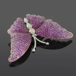 BROCHES / ALFILERES Broche-alfiler mariposa oro blanco y rubíes