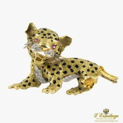 BROCHES / ALFILERES Broche-alfiler leopardo oro amarillo y esmalte