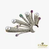 BROCHES / ALFILERES Broche-alfiler antiguo oro blanco perlas rubíes diamantes y esmeralda