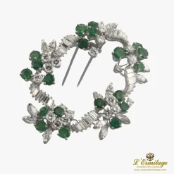 BROCHES / ALFILERES Broche-alfiler oro blanco esmeraldas y diamantes