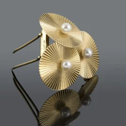 BROCHES / ALFILERES Broche antiguo cartier oro amarillo 14kt y perlas