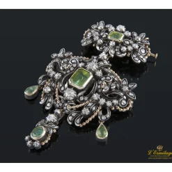 BROCHES / ALFILERES Broche-colgante antiguo oro amarillo plata esmeraldas y diamantes talla antigua