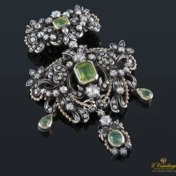 BROCHES / ALFILERES Broche-colgante antiguo oro amarillo plata esmeraldas y diamantes talla antigua