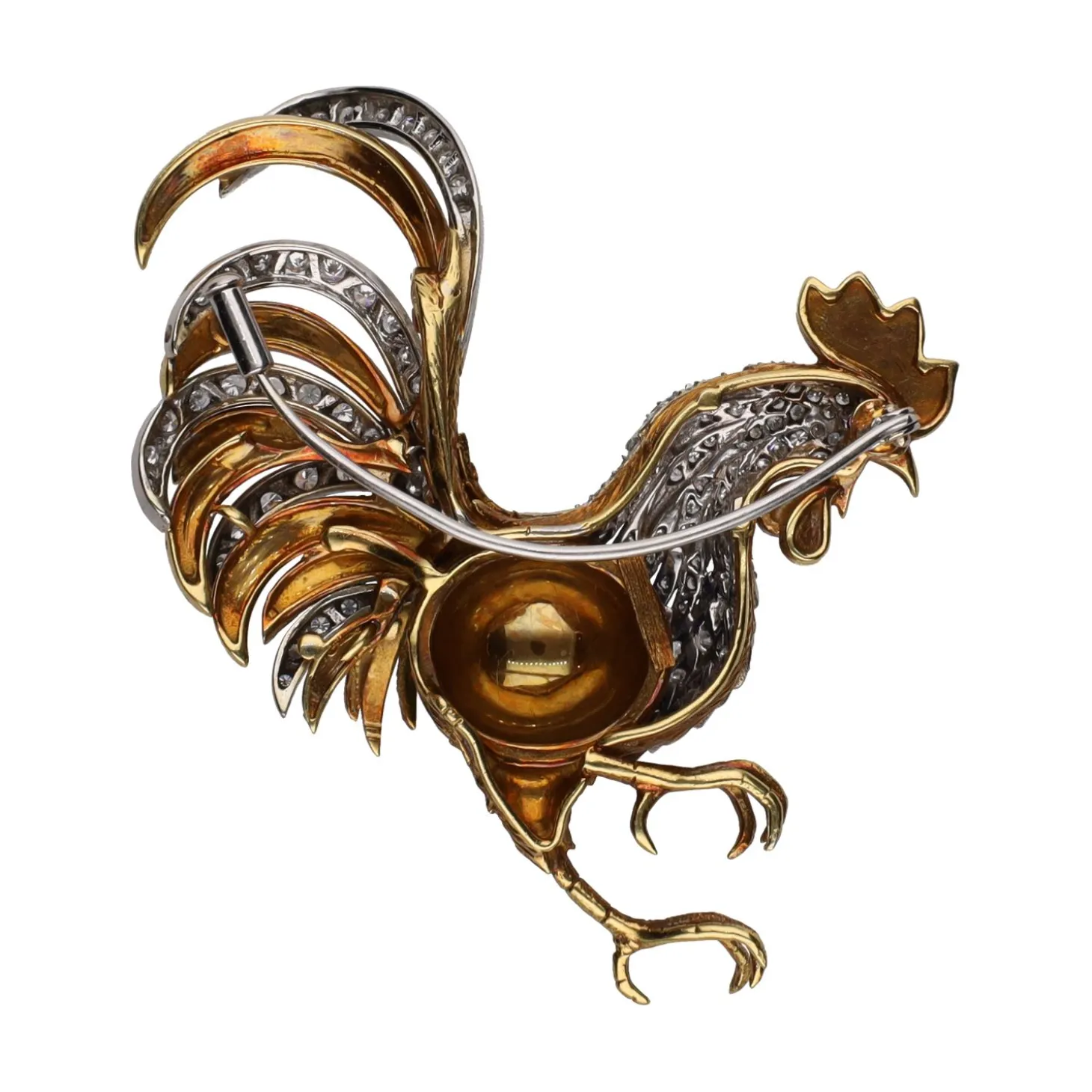 BROCHES / ALFILERES Broche en forma de gallo en oro amarillo y oro blanco con esmalte y brillantes.