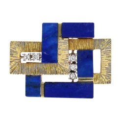 BROCHES / ALFILERES Broche en oro amarillo lapislázuli y diamantes.