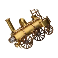 BROCHES / ALFILERES Broche  s-xix en forma de locomotora en oro amarillo con diamantes.