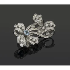 BROCHES / ALFILERES Brohe-alfiler oro blanco aguamarina y diamantes