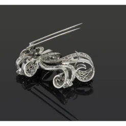 BROCHES / ALFILERES Brohe-alfiler oro blanco aguamarina y diamantes