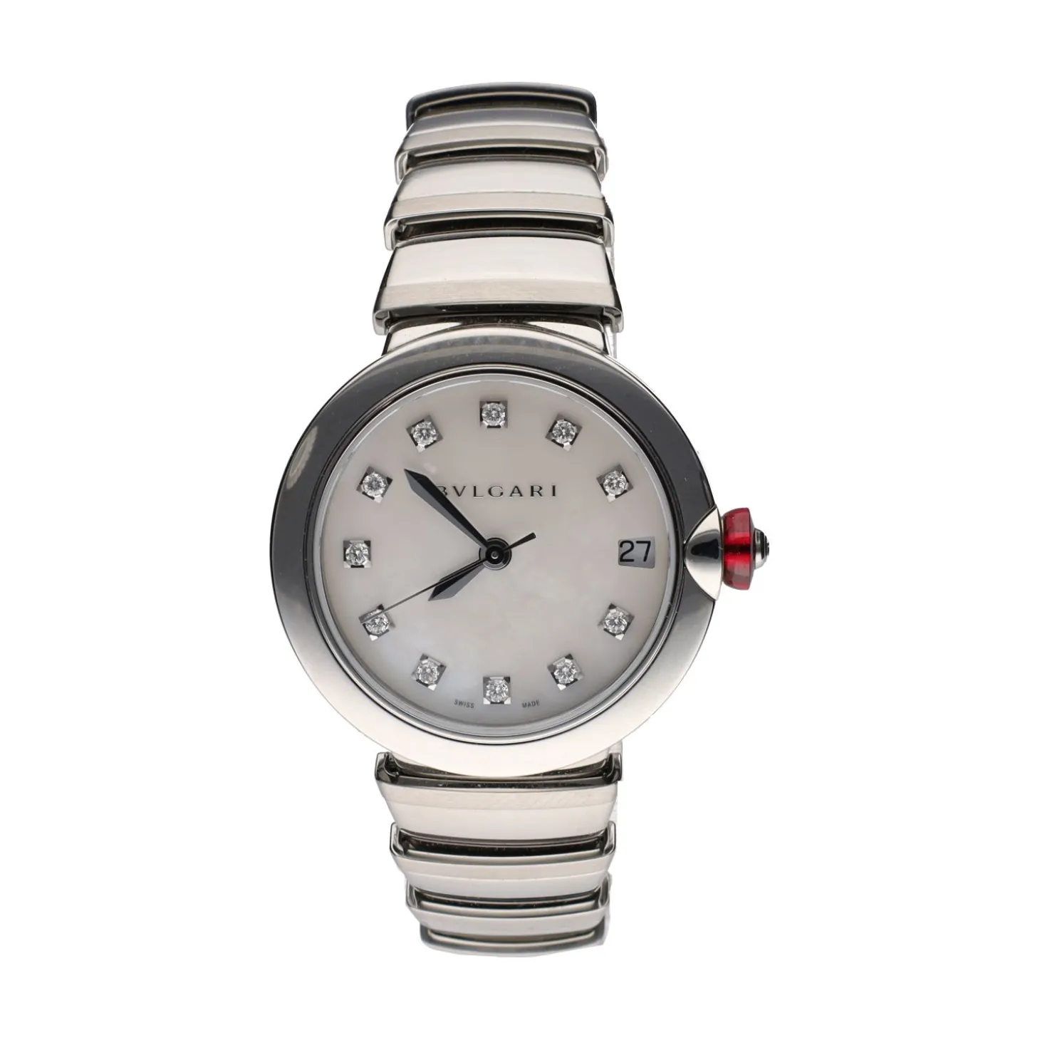 BULGARI Lvcea reloj acero brillantes y madreperla.