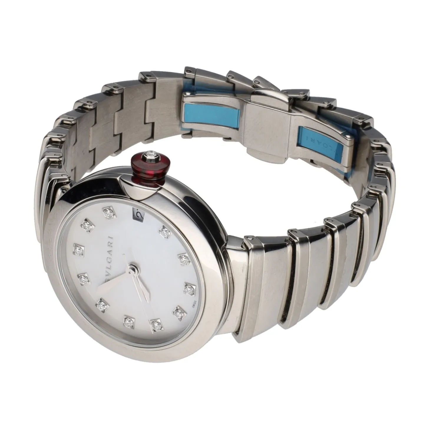 BULGARI Lvcea reloj acero brillantes y madreperla.