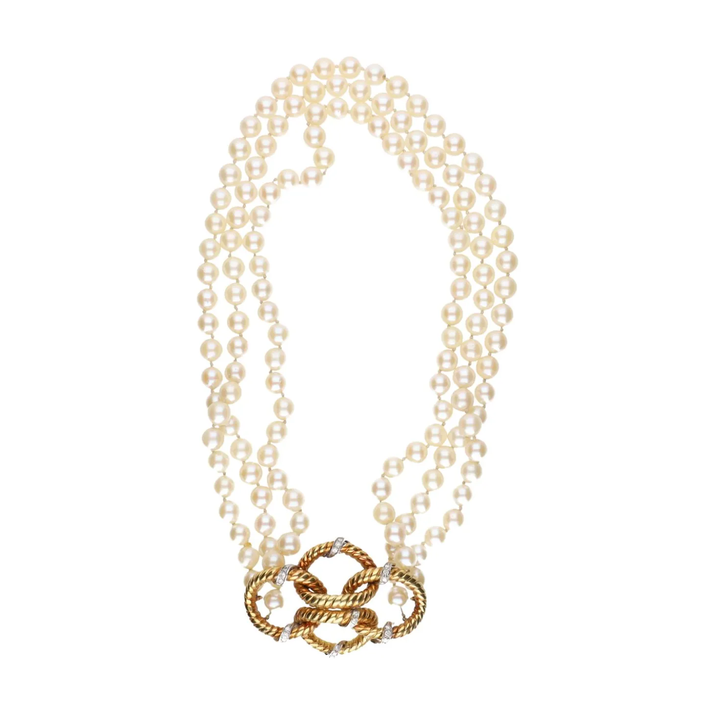 COLLARES Collar de perlas con cierre en oro amarillo y brillantes.