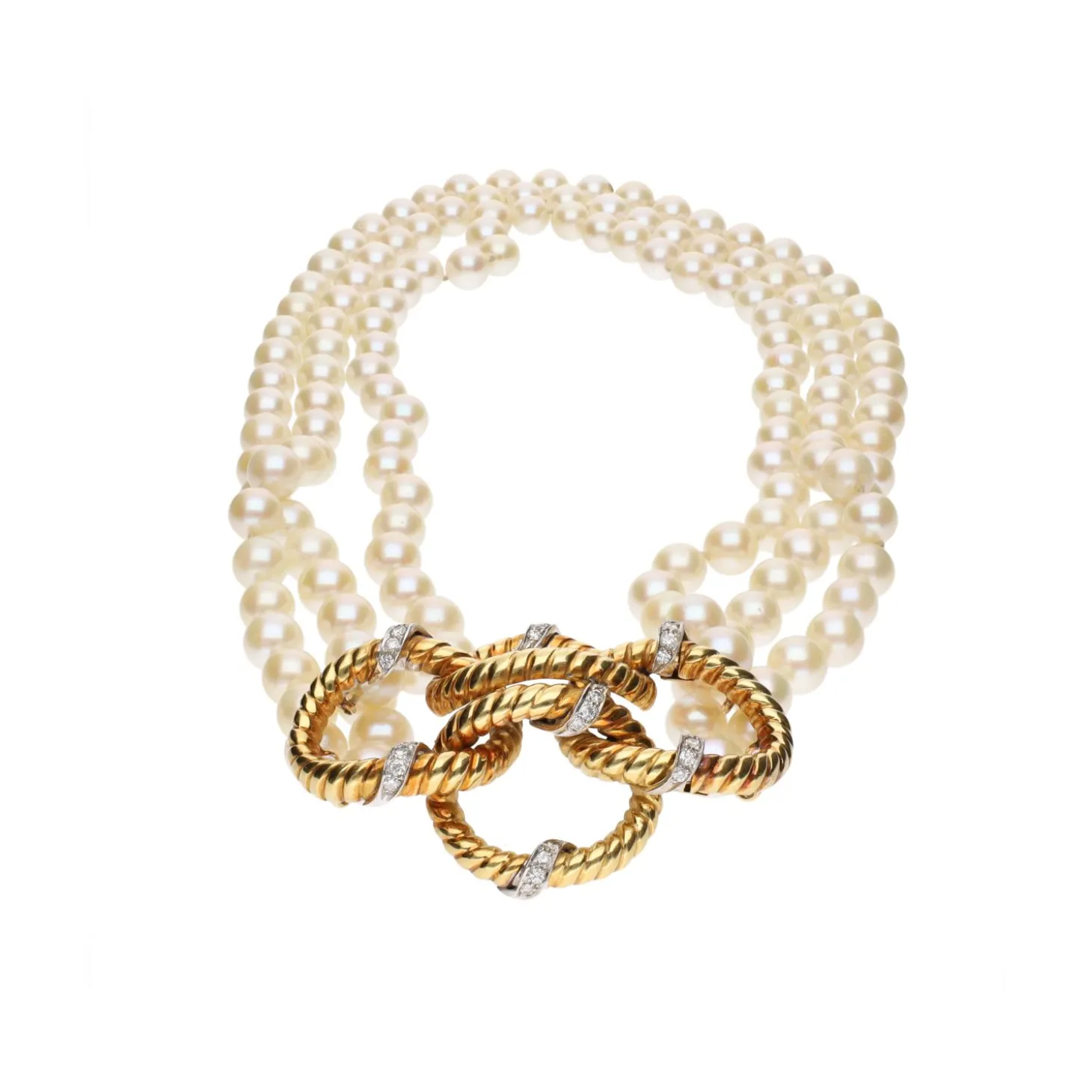 COLLARES Collar de perlas con cierre en oro amarillo y brillantes.