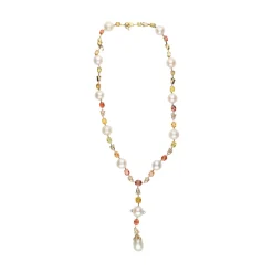 COLLARES Collar en oro amarillo con perlas, diamantes y piedras de color.