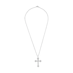 COLLARES Collar en oro blanco y cruz con brillantes.