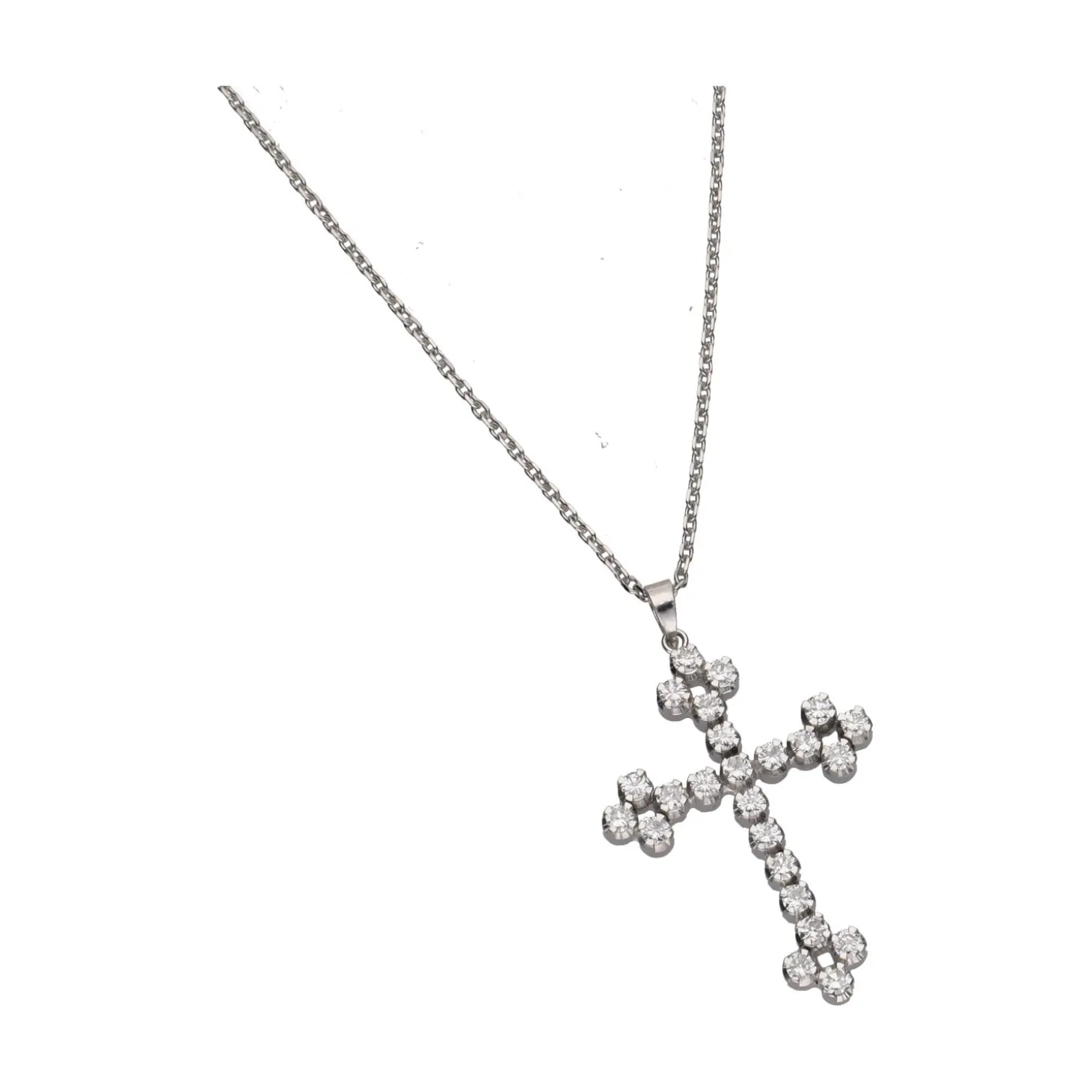 COLLARES Collar en oro blanco y cruz con brillantes.
