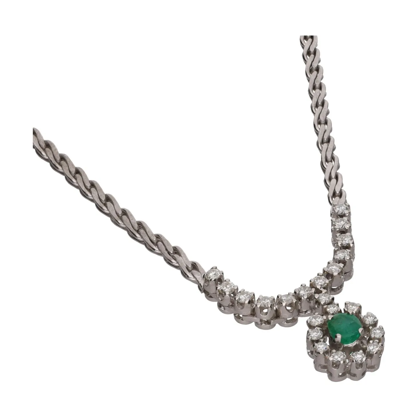 COLLARES Collar en oro blanco con esmeralda y brillantes.