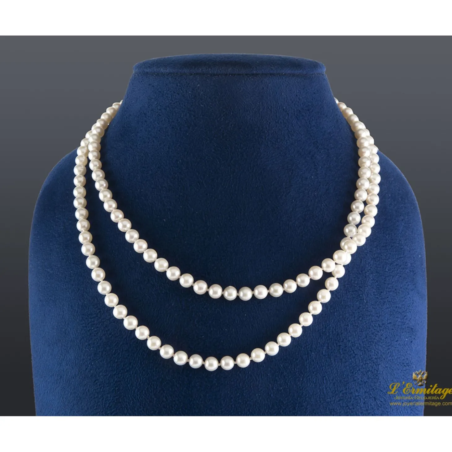 COLLARES Collar 2 hilos perlas cultivadas broche oro amarillo con perla central