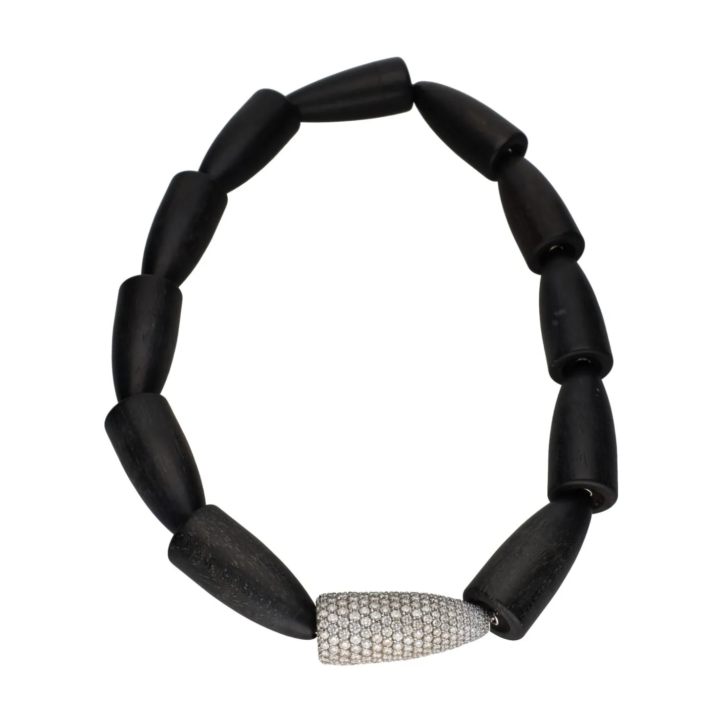 COLLARES Collar vhernier en oro blanco con ébano y brillantes.