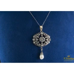 COLLARES Gargantilla antigua oro bajo perla y diamantes talla antigua