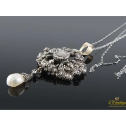 COLLARES Gargantilla antigua oro bajo perla y diamantes talla antigua