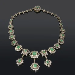 COLLARES Gargantilla antigua oro blanco esmeraldas y diamantes talla antigua