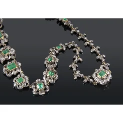 COLLARES Gargantilla antigua oro blanco esmeraldas y diamantes talla antigua