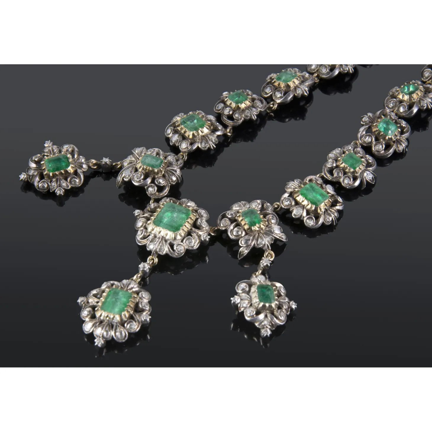 COLLARES Gargantilla antigua oro blanco esmeraldas y diamantes talla antigua