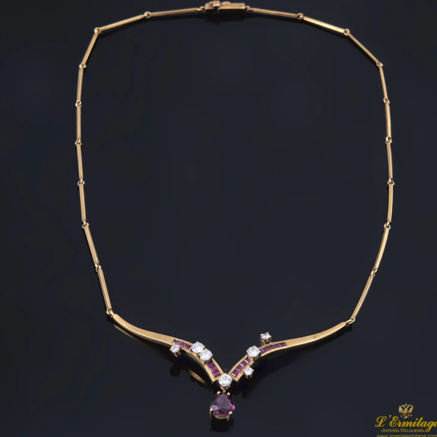 COLLARES Gargantilla oro amarillo rubíes y diamantes antiguos