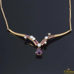 COLLARES Gargantilla oro amarillo rubíes y diamantes antiguos
