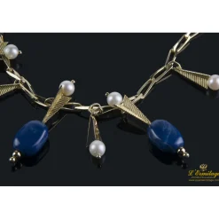 COLLARES Gargantilla oro amarillo perlas y lapislázuli.