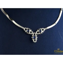 COLLARES Gargantilla oro blanco articulada zafiros cabuchón y diamantes