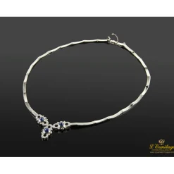 COLLARES Gargantilla oro blanco articulada zafiros cabuchón y diamantes