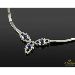COLLARES Gargantilla oro blanco articulada zafiros cabuchón y diamantes