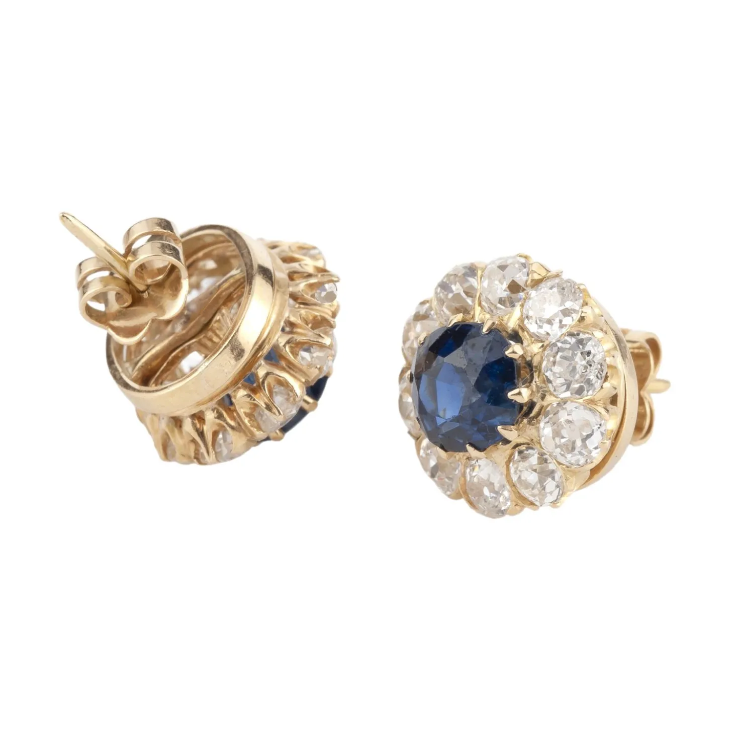 CONJUNTOS DE JOYAS Juego de pendientes, pulsera y sortija antiguos desmontables oro amarillo zafiros y orla de diamantes