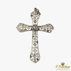 CRUCES Cruz antigua oro blanco y diamantes talla antigua