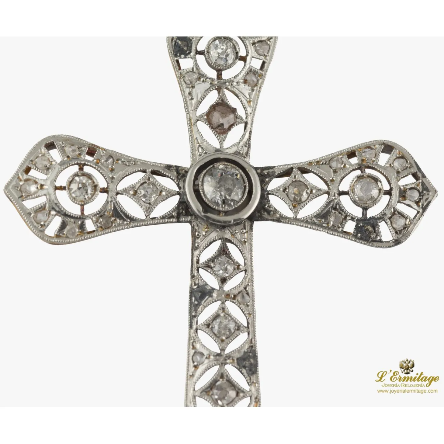 CRUCES Cruz antigua oro blanco y diamantes talla antigua