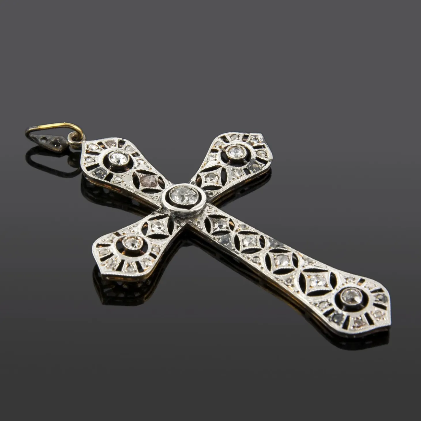 CRUCES Cruz antigua oro blanco y diamantes talla antigua